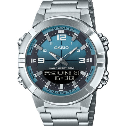 Montre à quartz analogique numérique Casio AMW-870DA-2A2V pour homme avec cadran bleu clair et acier inoxydable