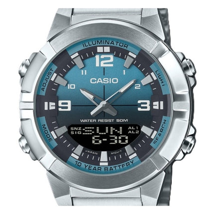 Montre à quartz analogique numérique Casio AMW-870DA-2A2V pour homme avec cadran bleu clair et acier inoxydable