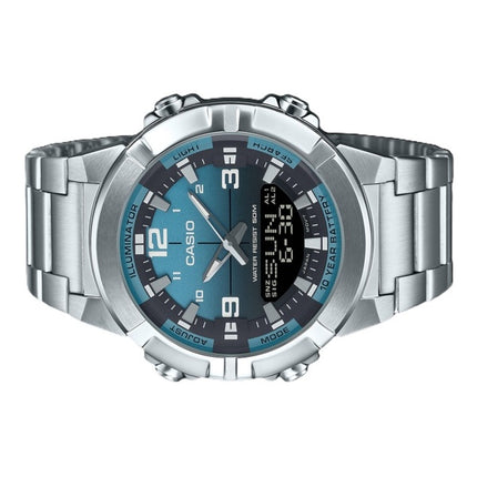 Montre à quartz analogique numérique Casio AMW-870DA-2A2V pour homme avec cadran bleu clair et acier inoxydable