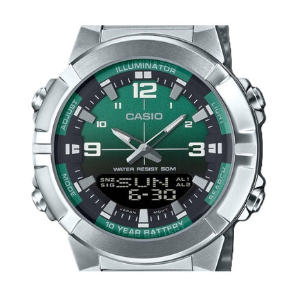 Montre à quartz analogique numérique Casio AMW-870DA-3AV pour homme avec cadran vert en acier inoxydable
