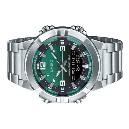 Montre à quartz analogique numérique Casio AMW-870DA-3AV pour homme avec cadran vert en acier inoxydable
