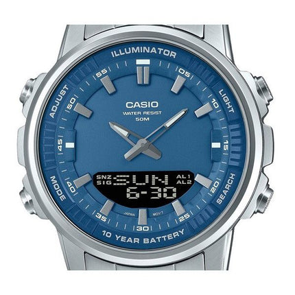 Montre Casio analogique numérique à combinaison en acier inoxydable avec cadran bleu et quartz AMW-880D-2A1V pour homme