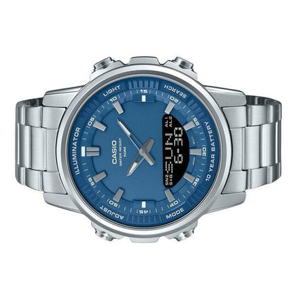Montre Casio analogique numérique à combinaison en acier inoxydable avec cadran bleu et quartz AMW-880D-2A1V pour homme