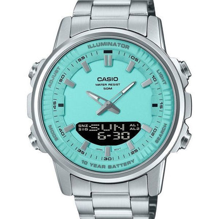 Montre Casio analogique numérique à combinaison en acier inoxydable avec cadran turquoise et quartz AMW-880D-2A2V pour homme