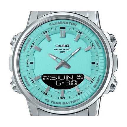 Montre Casio analogique numérique à combinaison en acier inoxydable avec cadran turquoise et quartz AMW-880D-2A2V pour homme