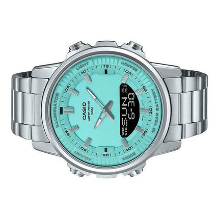 Montre Casio analogique numérique à combinaison en acier inoxydable avec cadran turquoise et quartz AMW-880D-2A2V pour homme