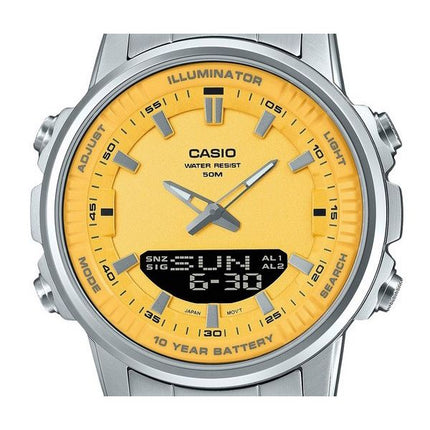 Montre Casio analogique numérique à combinaison en acier inoxydable avec cadran jaune et quartz AMW-880D-9AV pour homme