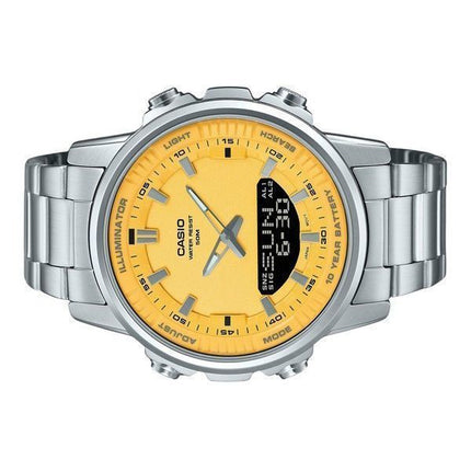 Montre Casio analogique numérique à combinaison en acier inoxydable avec cadran jaune et quartz AMW-880D-9AV pour homme