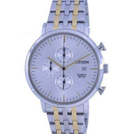 Montre Citizen Chronographe Cadran Blanc Deux Tons Acier Inoxydable Quartz AN3614-54A Montre Homme