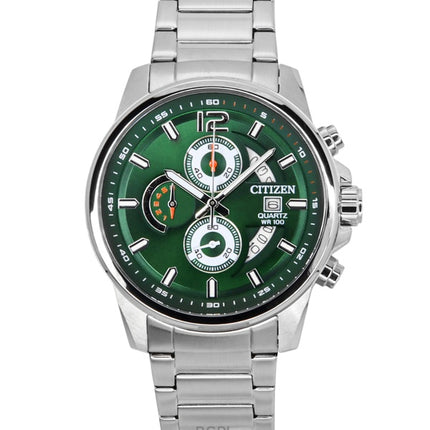 Montre homme Citizen chronographe en acier inoxydable, cadran vert, quartz, AN3690-56X, 100 m