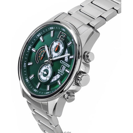 Montre homme Citizen chronographe en acier inoxydable, cadran vert, quartz, AN3690-56X, 100 m