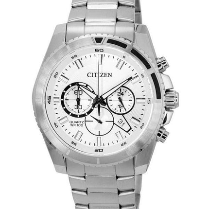 Citizen Chronographe Acier Inoxydable Cadran Argenté Quartz AN8200-50A 100M Montre Homme