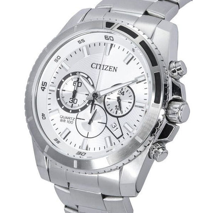 Citizen Chronographe Acier Inoxydable Cadran Argenté Quartz AN8200-50A 100M Montre Homme