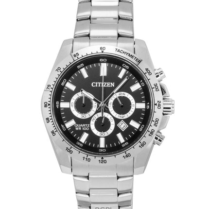 Montre homme Citizen chronographe en acier inoxydable, cadran noir, quartz, AN8230-59E, 100 m