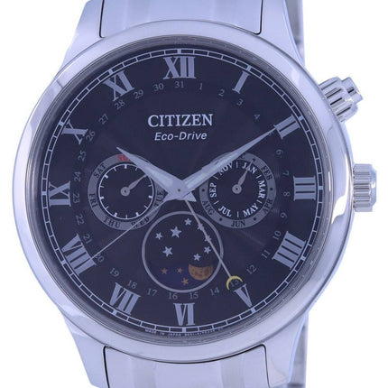 Montre pour homme Citizen Moon Phase à cadran noir en acier inoxydable Eco-Drive AP1050-81E