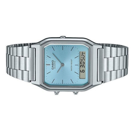 Montre Casio Vintage analogique numérique cadran bleu turquoise à quartz AQ-230A-2A1 pour femme