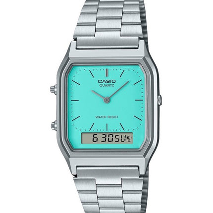 Montre Casio Vintage analogique numérique à cadran bleu à quartz AQ-230A-2A2 pour femme