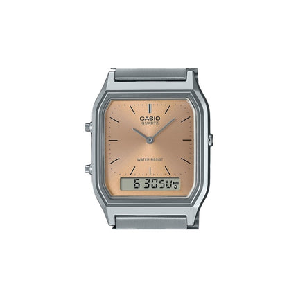 Montre unisexe Casio Vintage analogique numérique avec cadran en cuivre clair et double fuseau horaire AQ-230A-4AMQY