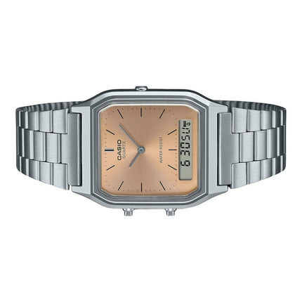 Montre unisexe Casio Vintage analogique numérique avec cadran en cuivre clair et double fuseau horaire AQ-230A-4AMQY