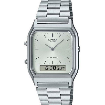 Montre Casio Vintage analogique numérique à cadran blanc à quartz AQ-230A-7A pour femme