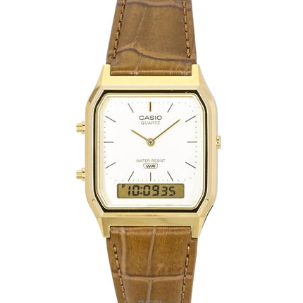 Montre unisexe Casio Vintage Analogique-Numérique à quartz AQ-230EGL-9A, bracelet en cuir, cadran doré