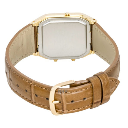 Montre unisexe Casio Vintage Analogique-Numérique à quartz AQ-230EGL-9A, bracelet en cuir, cadran doré