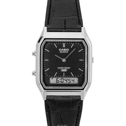 Montre unisexe Casio Vintage Analogique-Numérique à bracelet en cuir, cadran noir, mouvement à quartz AQ-230EL-1A