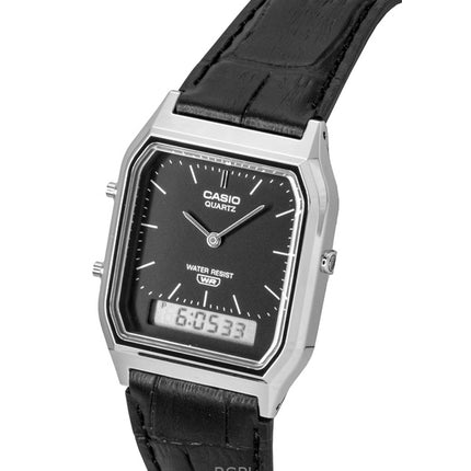 Montre unisexe Casio Vintage Analogique-Numérique à bracelet en cuir, cadran noir, mouvement à quartz AQ-230EL-1A