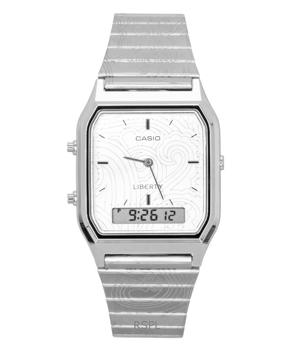 Montre unisexe Casio Vintage Liberty analogique-numérique à quartz AQ-230ELT-7A, cadran argenté