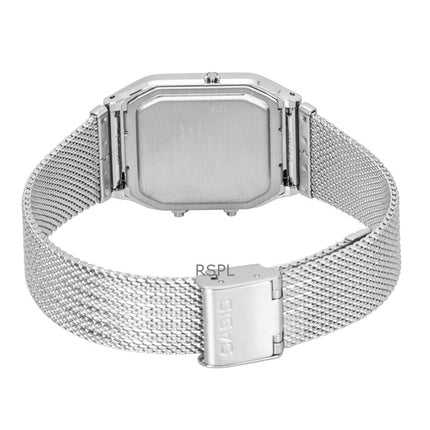 Montre unisexe Casio Vintage analogique-numérique à quartz AQ-230EM-2A, bracelet en maille d'acier inoxydable, cadran bleu