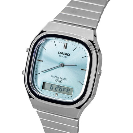 Montre unisexe Casio Vintage analogique-numérique en acier inoxydable, cadran bleu clair, mouvement à quartz AQ-240E-2A
