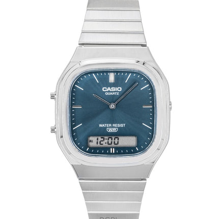 Montre unisexe Casio Vintage Analogique-Numérique en acier inoxydable, cadran bleu ciel, mouvement à quartz AQ-240E-3A