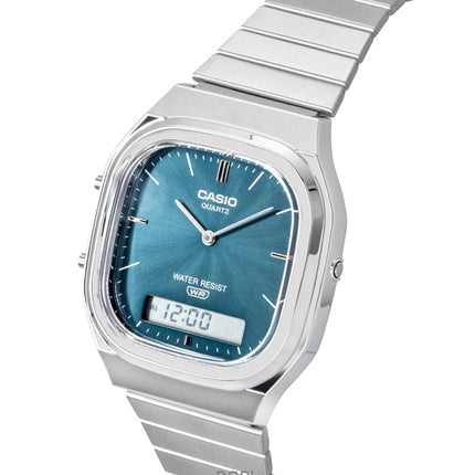 Montre unisexe Casio Vintage Analogique-Numérique en acier inoxydable, cadran bleu ciel, mouvement à quartz AQ-240E-3A