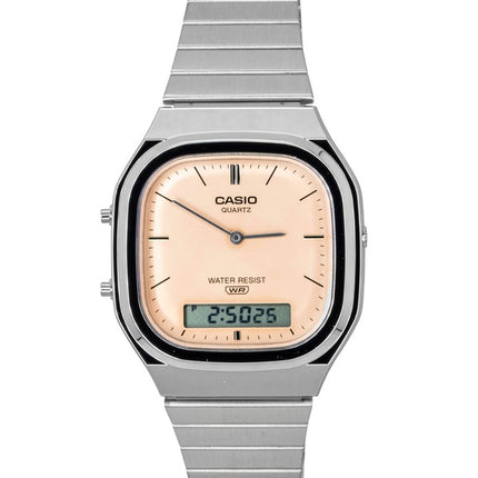 Montre unisexe Casio Vintage analogique-numérique à cadran orange en acier inoxydable et mouvement à quartz AQ-240E-4A