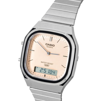 Montre unisexe Casio Vintage analogique-numérique à cadran orange en acier inoxydable et mouvement à quartz AQ-240E-4A