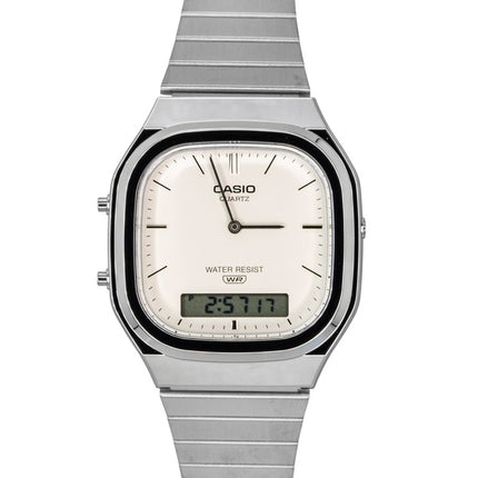 Montre unisexe Casio Vintage Analogique-Numérique à cadran blanc cassé, mouvement à quartz AQ-240E-7A2
