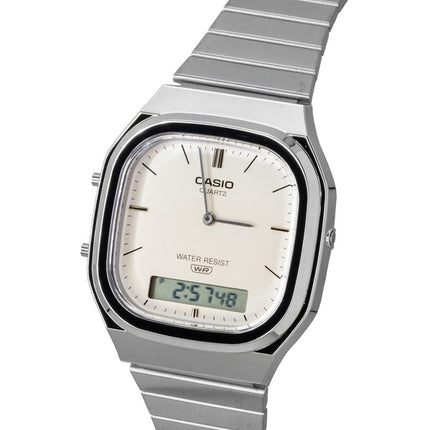 Montre unisexe Casio Vintage Analogique-Numérique à cadran blanc cassé, mouvement à quartz AQ-240E-7A2