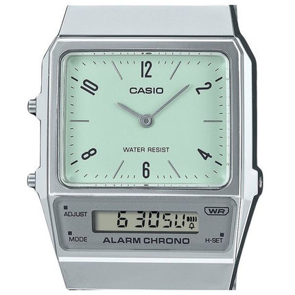 Casio Vintage analogique numérique double heure Bracelet en acier inoxydable cadran vert Quartz AQ-800E-3A montre unisexe