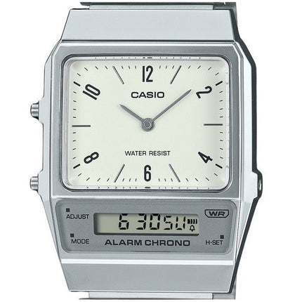 Casio Vintage analogique numérique double heure Bracelet en acier inoxydable cadran blanc Quartz AQ-800E-7A2 montre unisexe