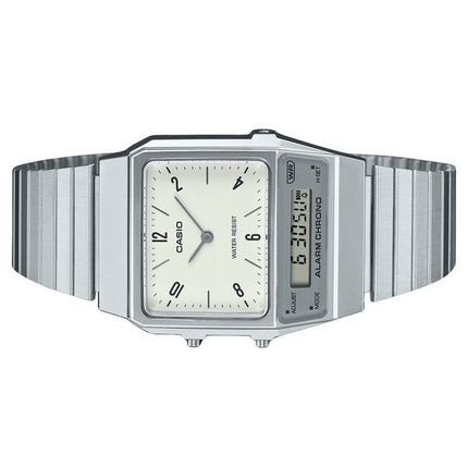 Casio Vintage analogique numérique double heure Bracelet en acier inoxydable cadran blanc Quartz AQ-800E-7A2 montre unisexe