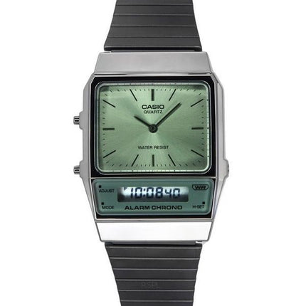 Montre Casio Vintage analogique numérique en acier inoxydable avec cadran vert à quartz AQ-800ECGG-3A pour homme