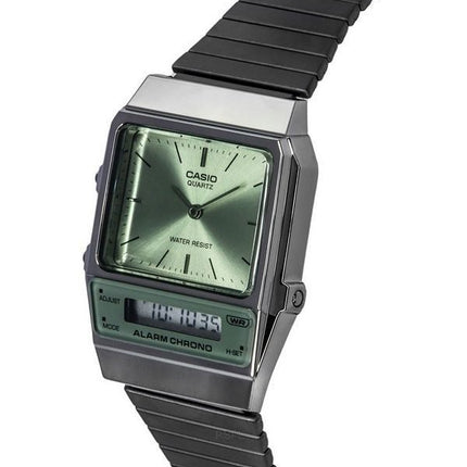 Montre Casio Vintage analogique numérique en acier inoxydable avec cadran vert à quartz AQ-800ECGG-3A pour homme