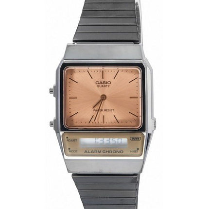 Casio Vintage analogique numérique en acier inoxydable cadran saumon Quartz AQ-800ECGG-4A montre unisexe
