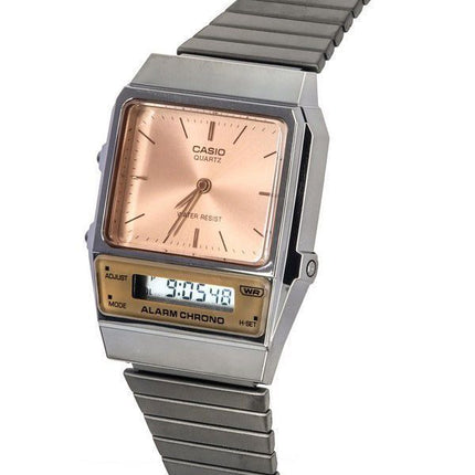 Casio Vintage analogique numérique en acier inoxydable cadran saumon Quartz AQ-800ECGG-4A montre unisexe