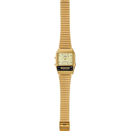 Casio Vintage analogique numérique plaqué or en acier inoxydable cadran beige Quartz AQ-800EG-9A montre unisexe