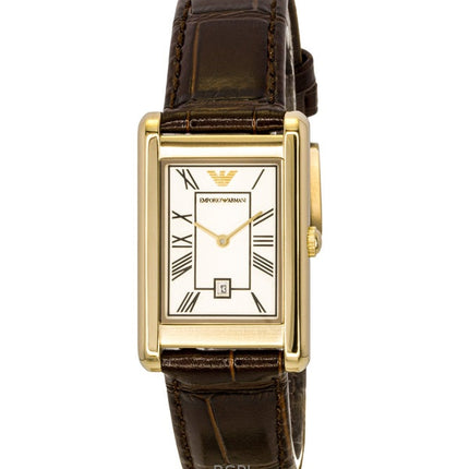 Montre homme Emporio Armani AR11665 à quartz avec bracelet en cuir marron et cadran blanc