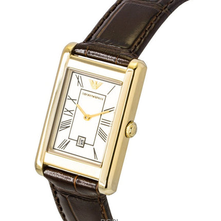 Montre homme Emporio Armani AR11665 à quartz avec bracelet en cuir marron et cadran blanc