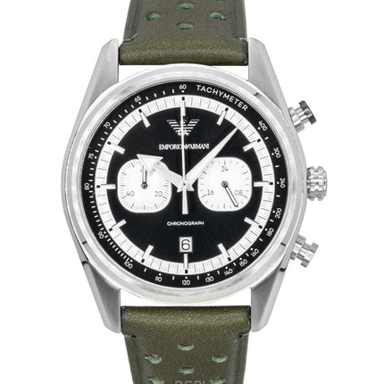 Montre homme Emporio Armani Chronographe Bracelet Cuir Vert Cadran Noir et Argent Quartz AR11709