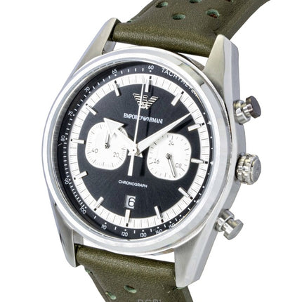 Montre homme Emporio Armani Chronographe Bracelet Cuir Vert Cadran Noir et Argent Quartz AR11709