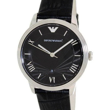 Montre classique cadran noir Emporio Armani en cuir noir AR1611